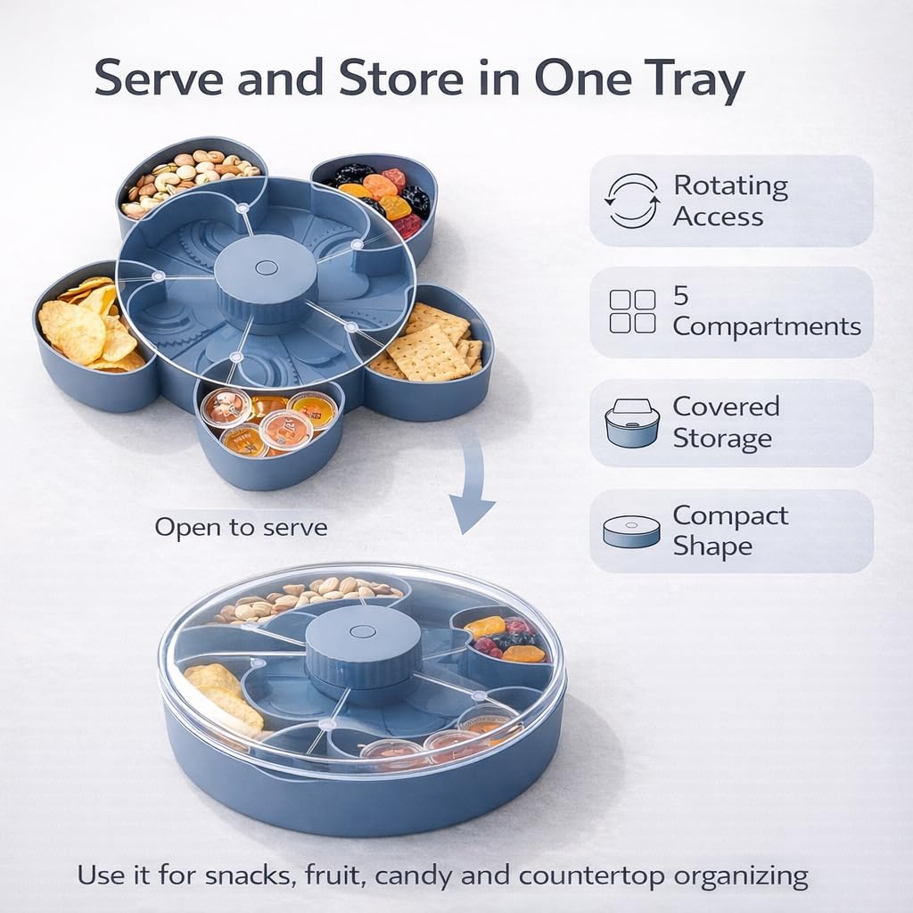 Divided rotating snack tray