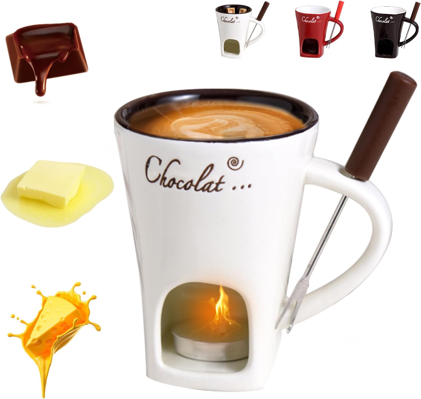 Chocolate fondue mug with fork