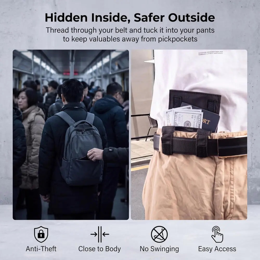 Anti-Theft Slim Passport & Phone Travel Waist Pouch – Belt-Attachable Document Bag