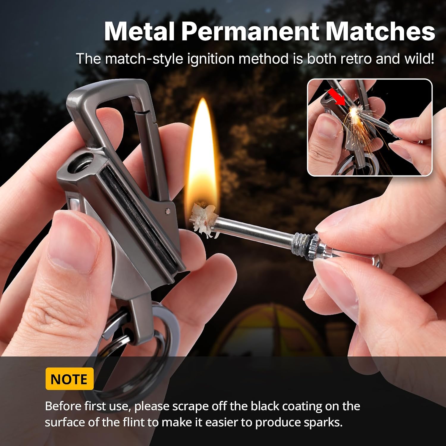 3-in-1 Permanent Match & Carabiner Keychain