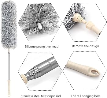 Long Handle Microfiber Feather Ceiling Duster, with 100 inches Extra Long Pole, Bendable Head & Scratch-Resistant Hat for Cleaning Ceiling Fan