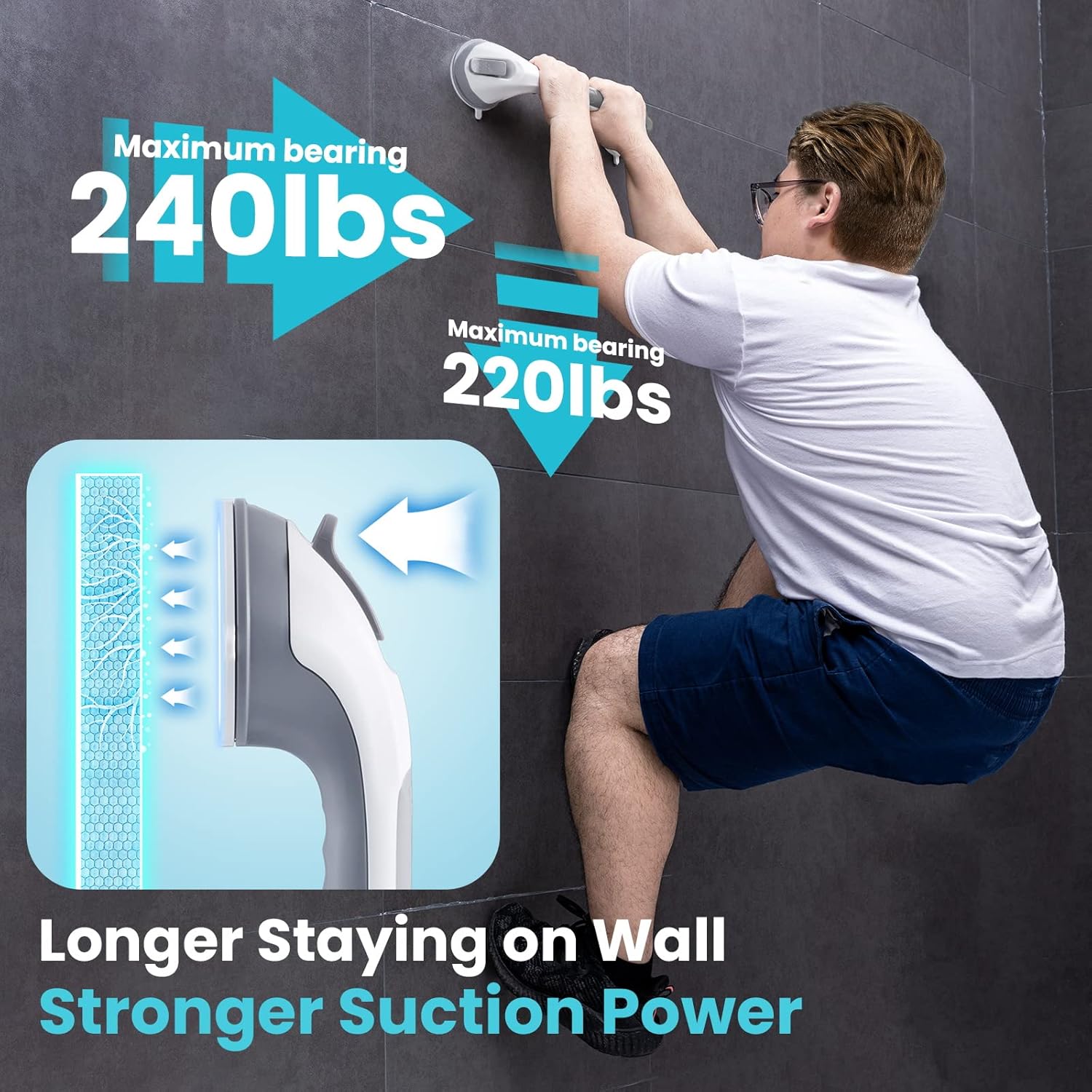 16.8 Inch Suction Shower Grab Bar – No-Drill Bathroom Safety Handle
