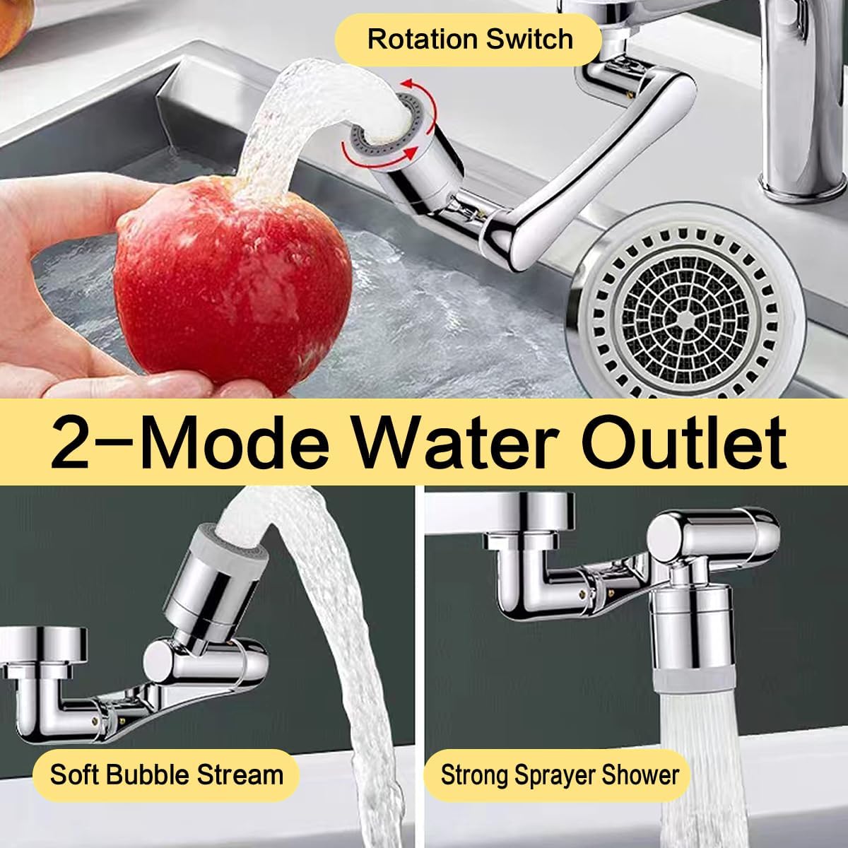 Kitchen Sink Aerator, Dual-function 2 Flow Big Angle Sink Sprayer Attachment, Faucet Replacement Part 55/64'' Female Thread, Chrome（Installation accessories included）