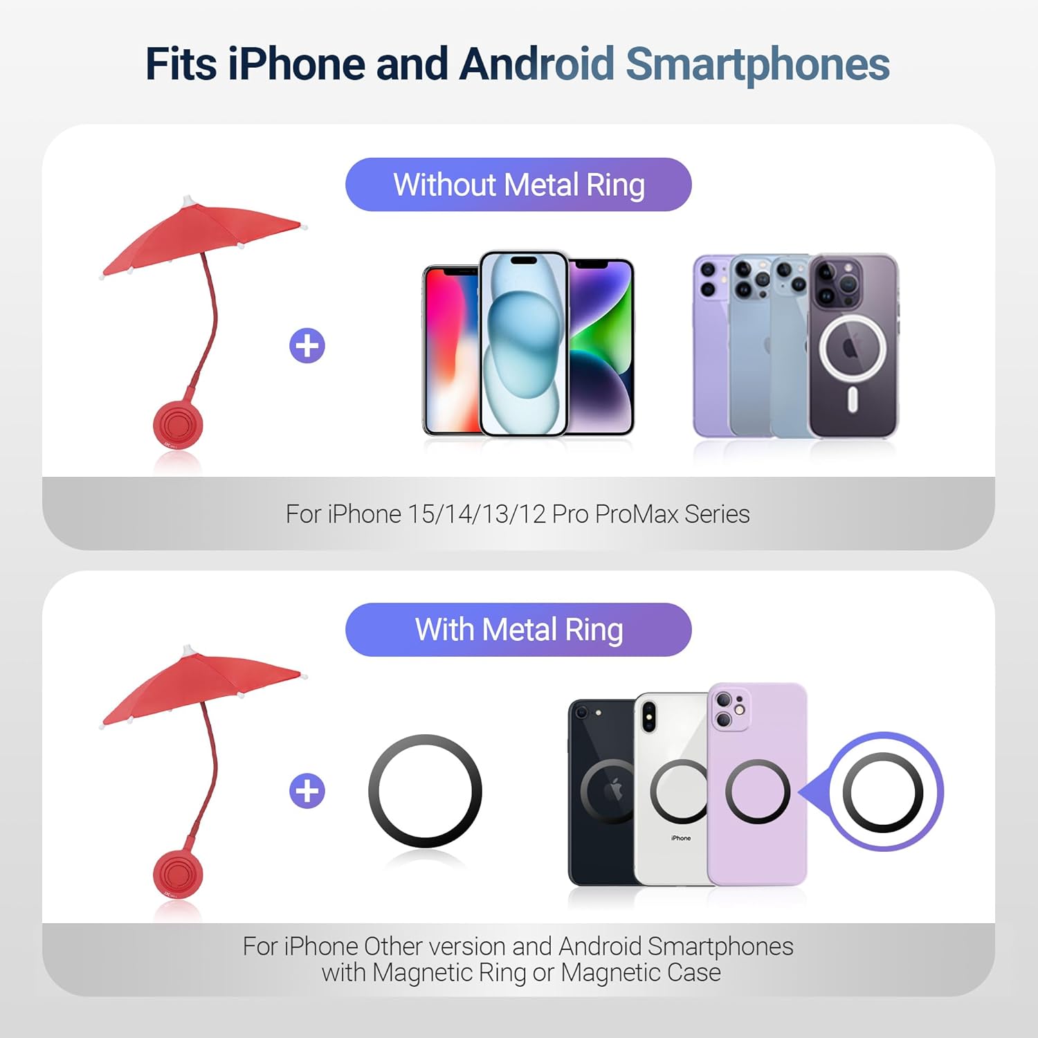Magnetic telescopic phone holder umbrella