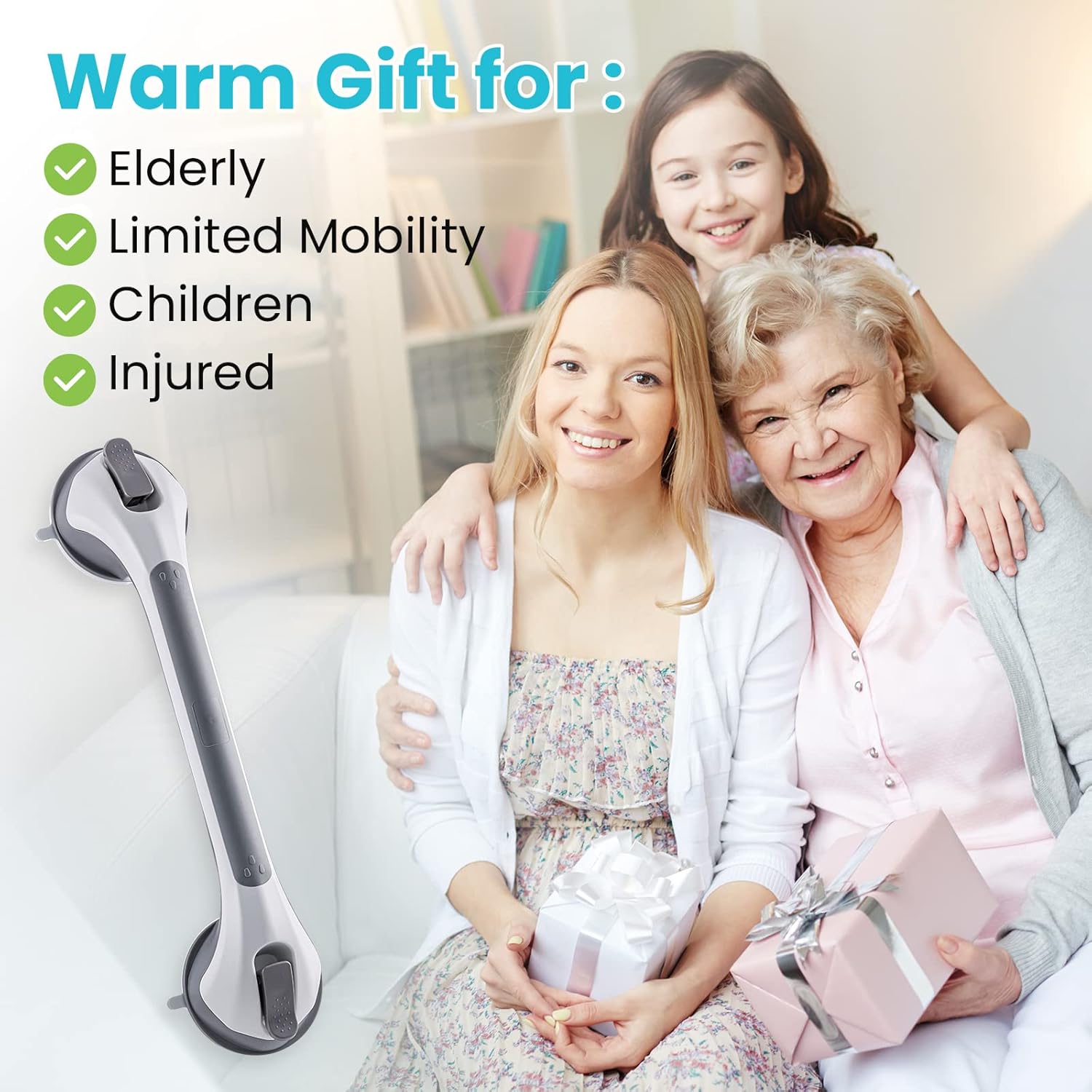 16.8 Inch Suction Shower Grab Bar – No-Drill Bathroom Safety Handle