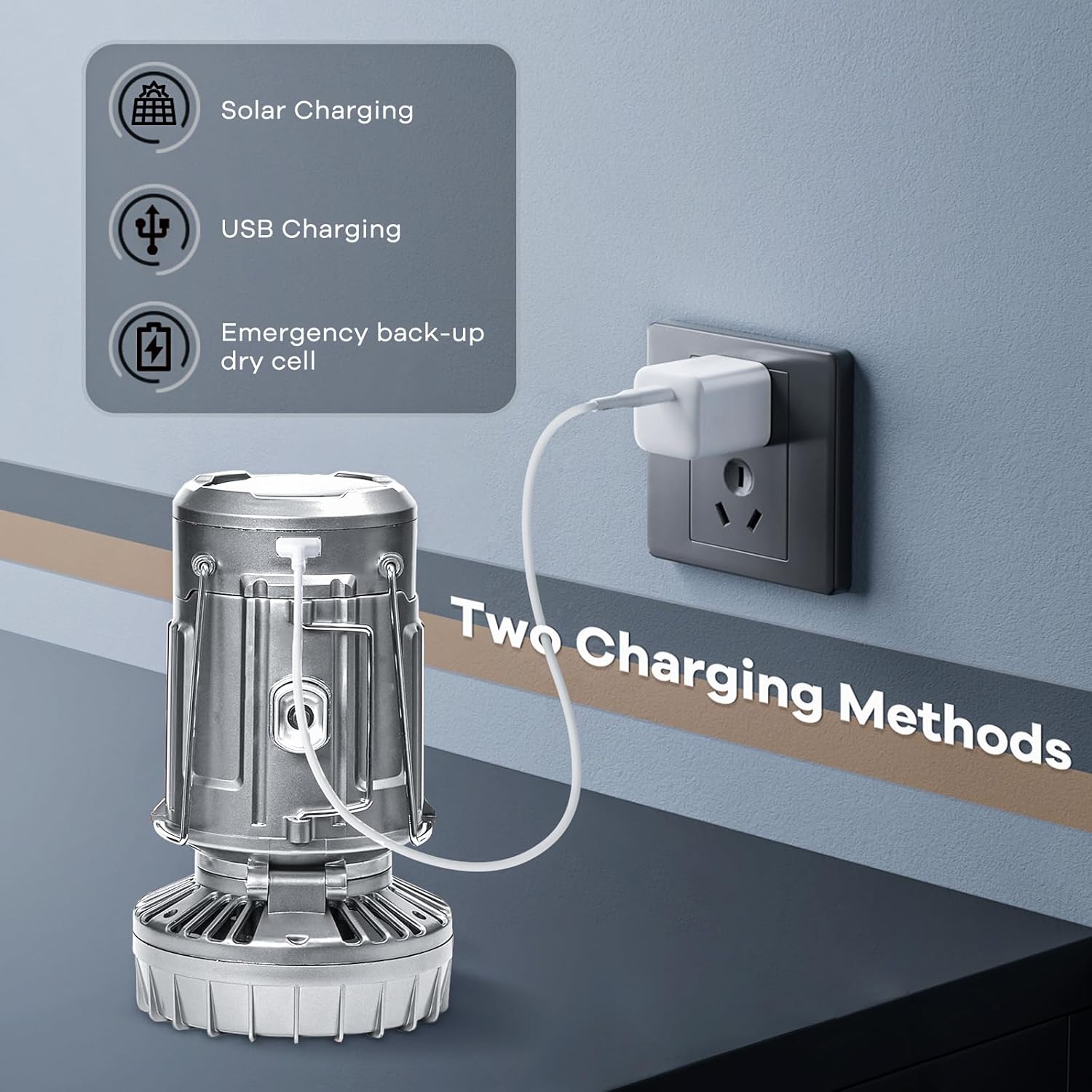 Solar-powered camping light - with fan and phone charger