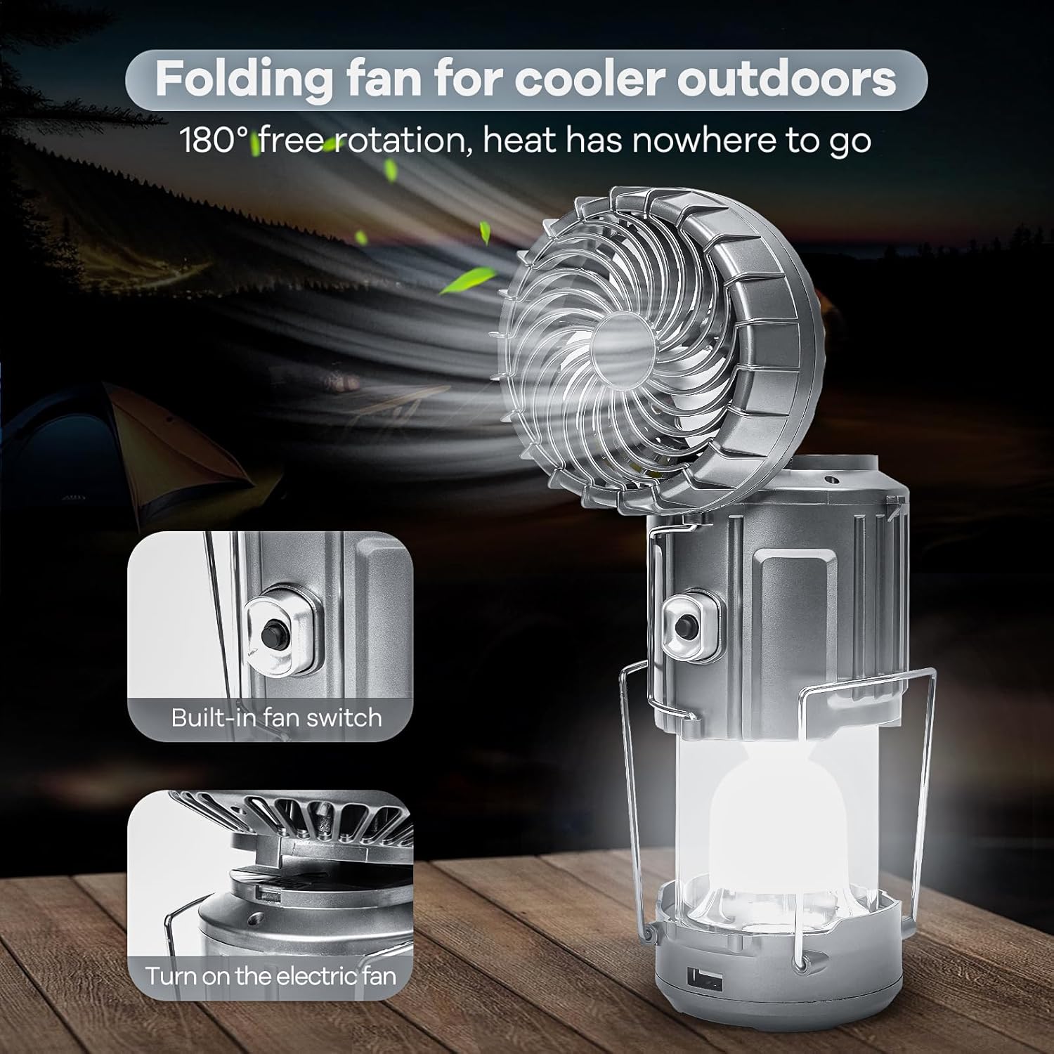 Solar-powered camping light - with fan and phone charger