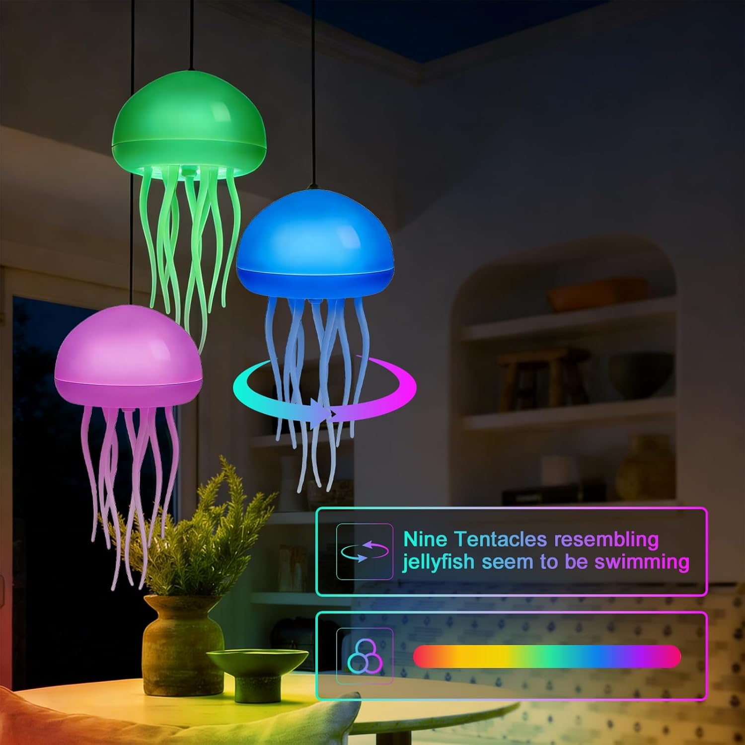 Intelligent voice-controlled floating gradient jellyfish lamp
