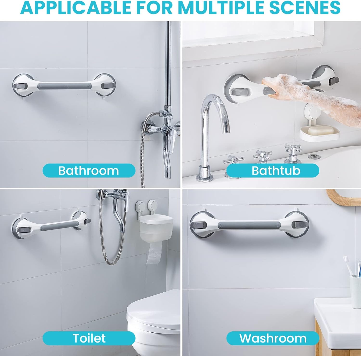 16.8 Inch Suction Shower Grab Bar – No-Drill Bathroom Safety Handle