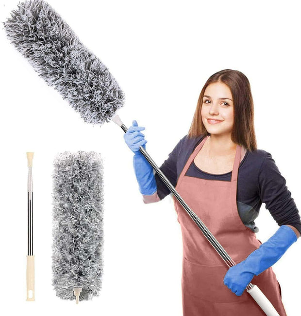 Long Handle Microfiber Feather Ceiling Duster, with 100 inches Extra Long Pole, Bendable Head & Scratch-Resistant Hat for Cleaning Ceiling Fan