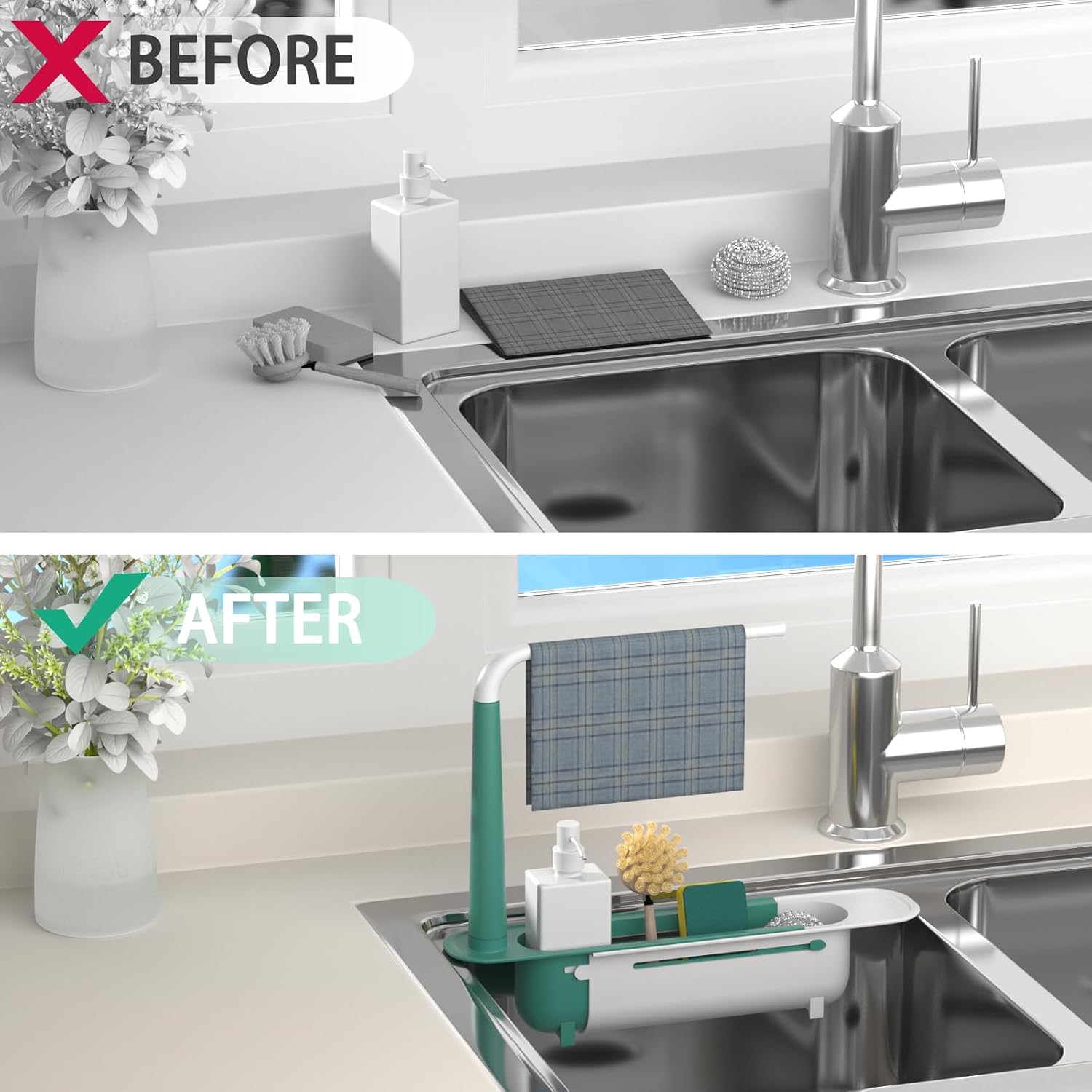 Expandable Sink Organizer Shelf - Waterproof Plastic Rack with No Mold Growth🛁
