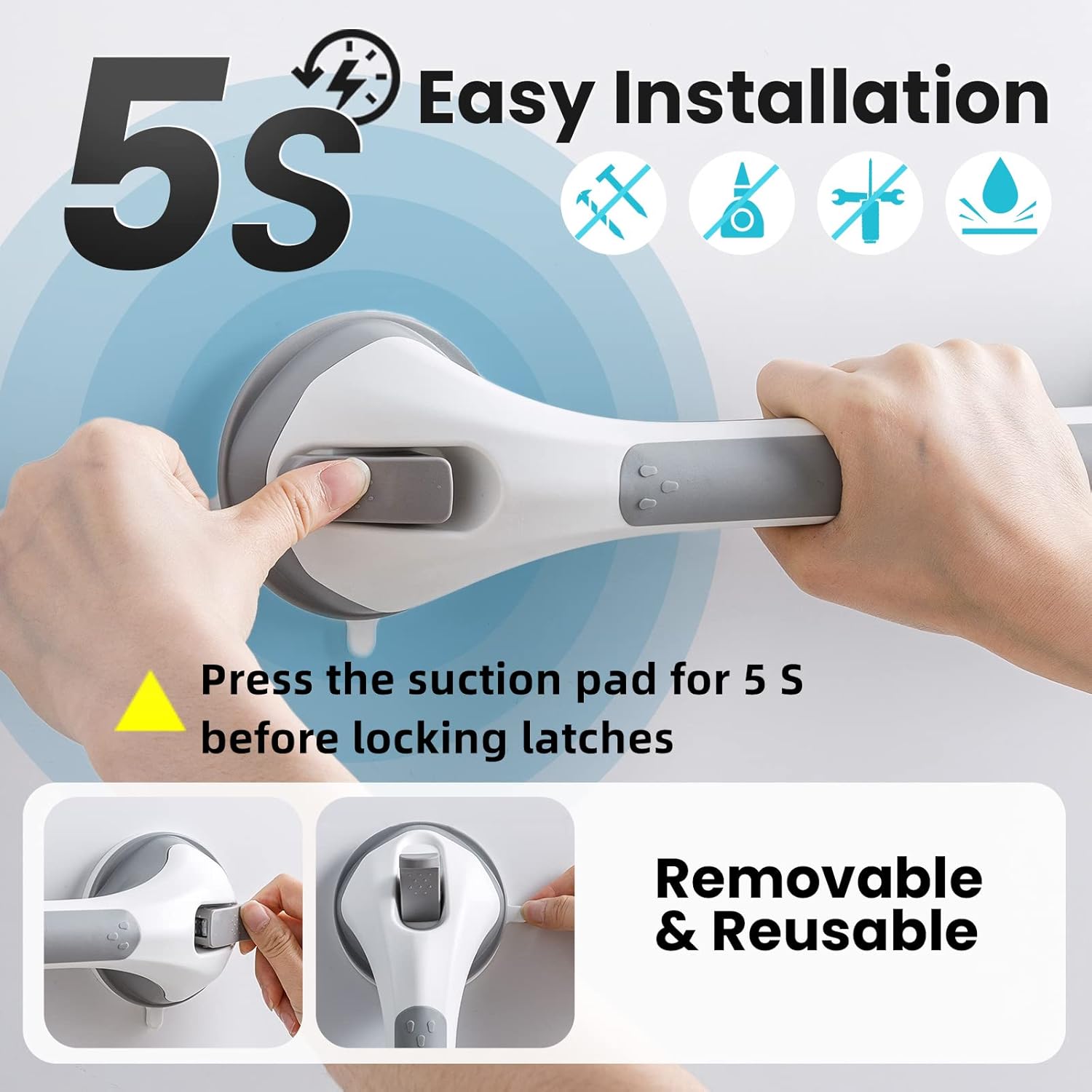 16.8 Inch Suction Shower Grab Bar – No-Drill Bathroom Safety Handle