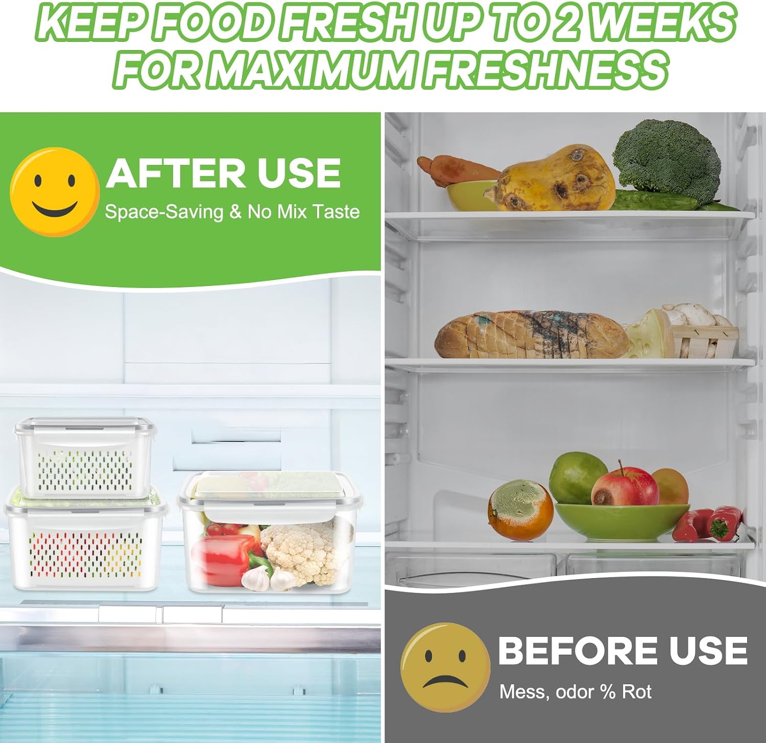 Fruit Storage Containers for Fridge, 3 Pcs Produce Saver with Colander for Rinsing, Berry Containers Lettuce Keeper Refrigerator Organizers Airtight Food Storage with Lid
