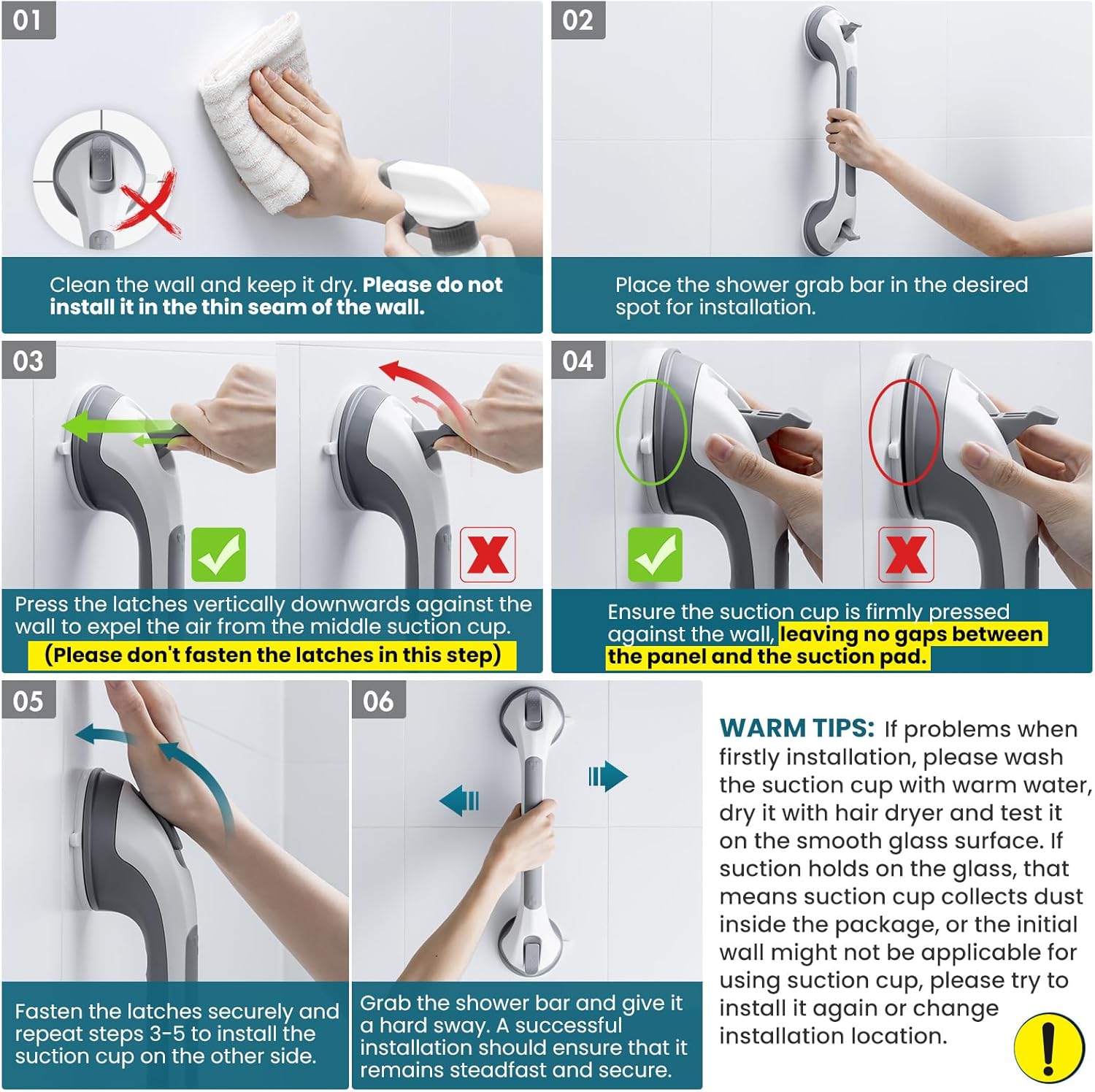 16.8 Inch Suction Shower Grab Bar – No-Drill Bathroom Safety Handle