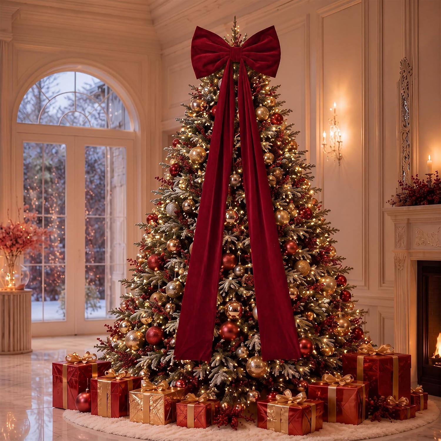 Knitgrip 16x79 in Large Christmas Velvet Bow, Deep Red