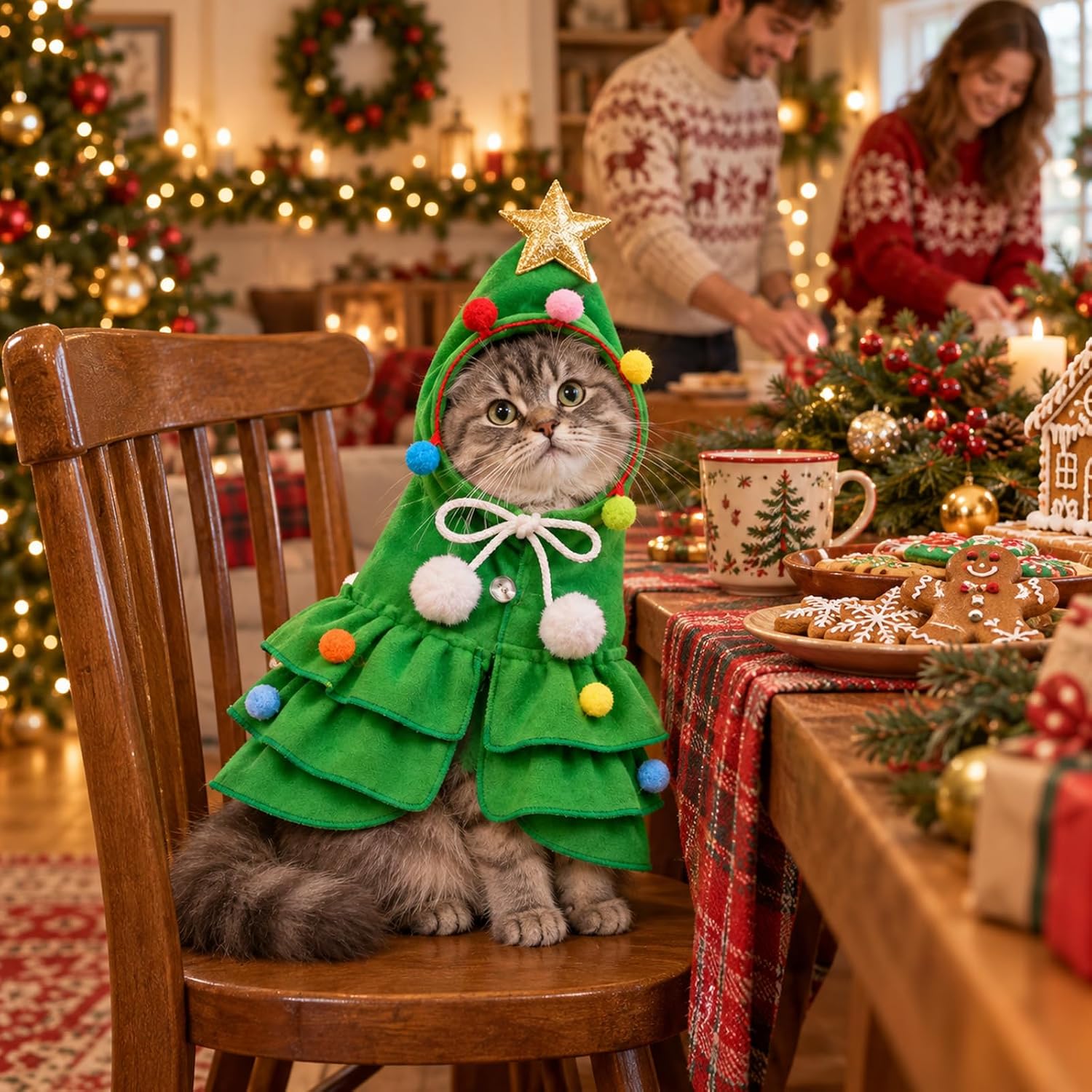 Dog Cat Christmas Tree Cape Costume Pet Holiday Outfit Xmas