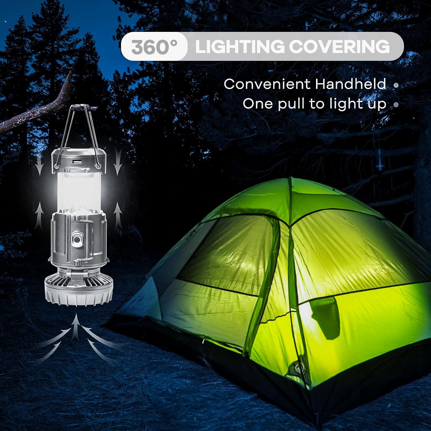 Solar-powered camping light - with fan and phone charger