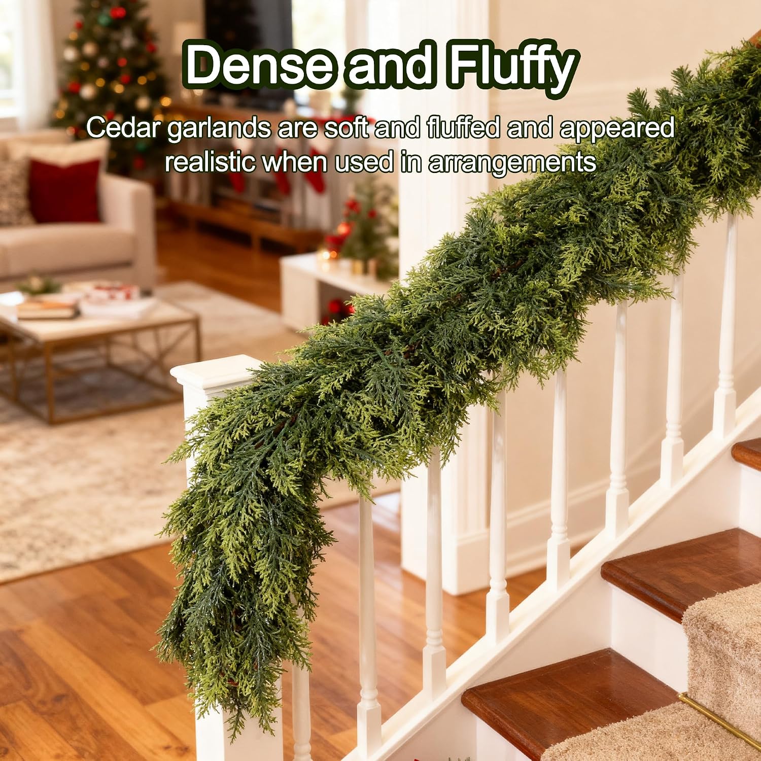 6 ft (1.8 m) Christmas Garland for Mantel, Cedar Garland with 162 Branches