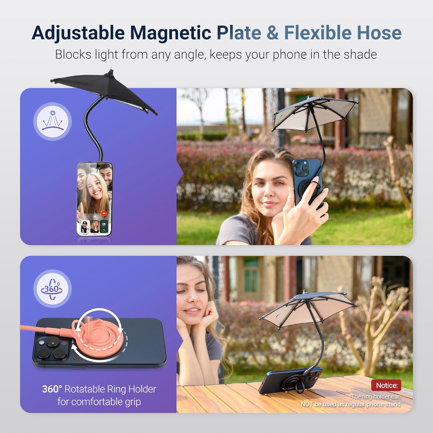 Magnetic telescopic phone holder umbrella