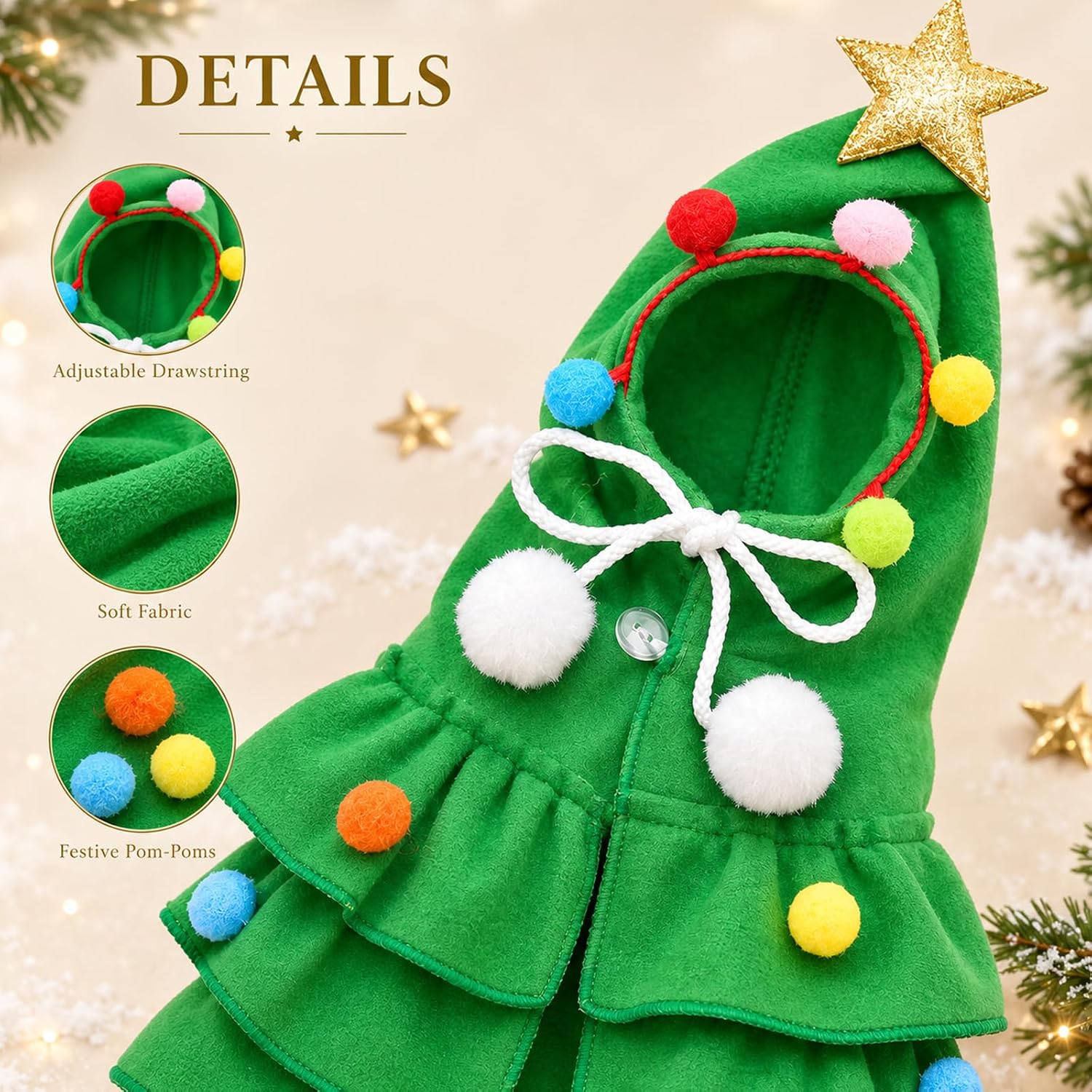 Dog Cat Christmas Tree Cape Costume Pet Holiday Outfit Xmas