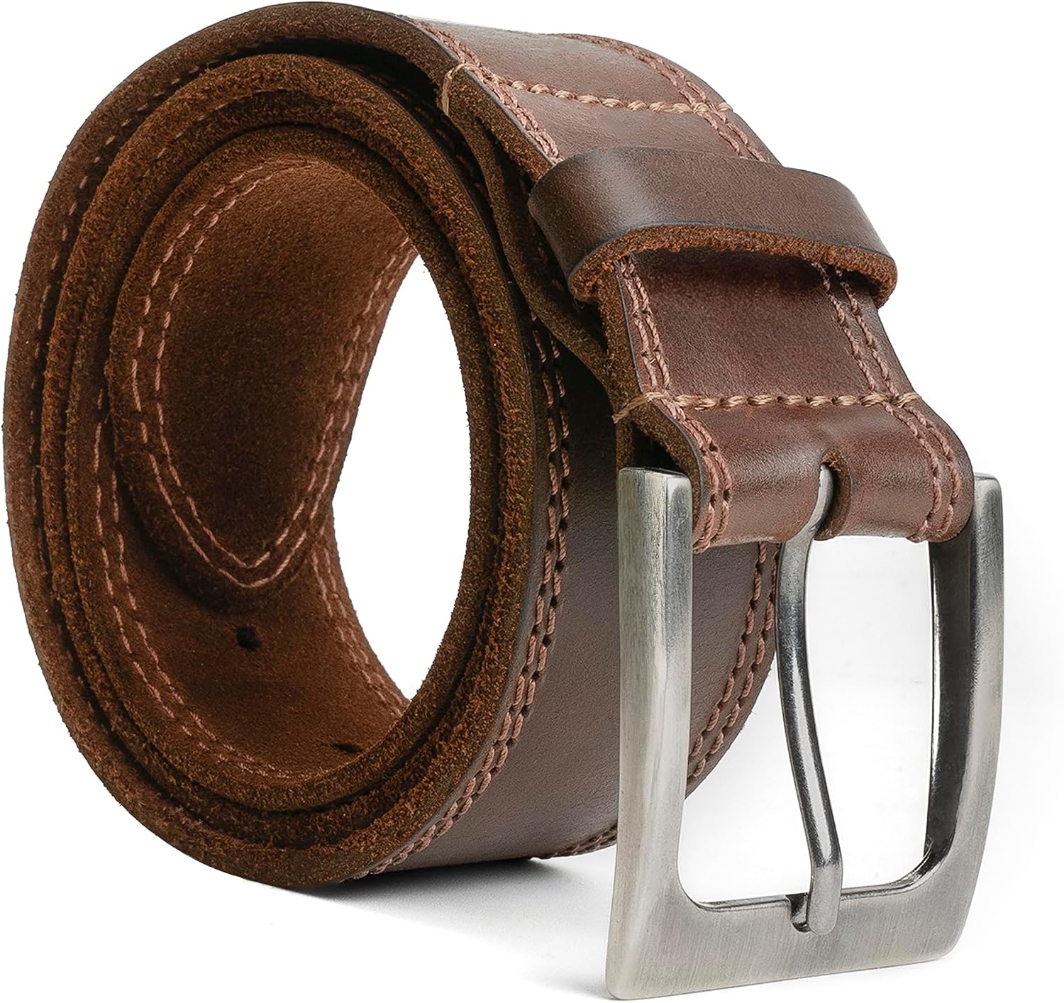Men's 100% Leather Heavy Duty Belt with Buckle - Adjustable Fit Casual/Work Jeans Belt, Durable Fashion Accessory, Gifts for Adults (Birthday, Father's Day)