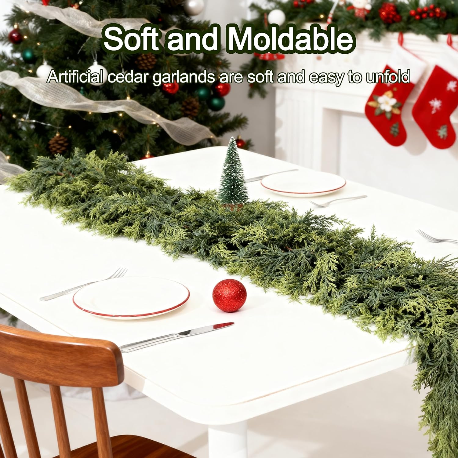 6 ft (1.8 m) Christmas Garland for Mantel, Cedar Garland with 162 Branches