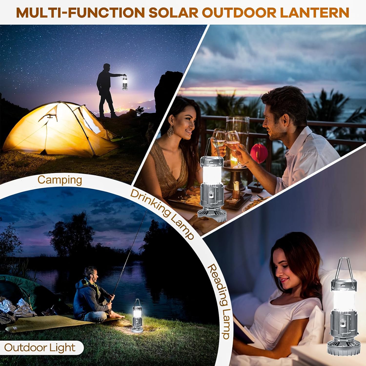 Solar-powered camping light - with fan and phone charger