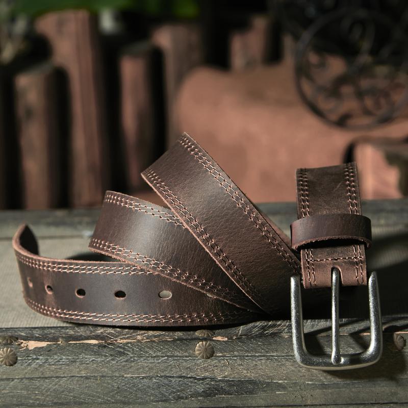 Men's 100% Leather Heavy Duty Belt with Buckle - Adjustable Fit Casual/Work Jeans Belt, Durable Fashion Accessory, Gifts for Adults (Birthday, Father's Day)
