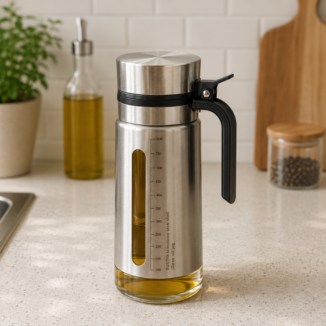 Stainless Steel Oil Dispenser Pot with Anti-Drip Spout (650ml)