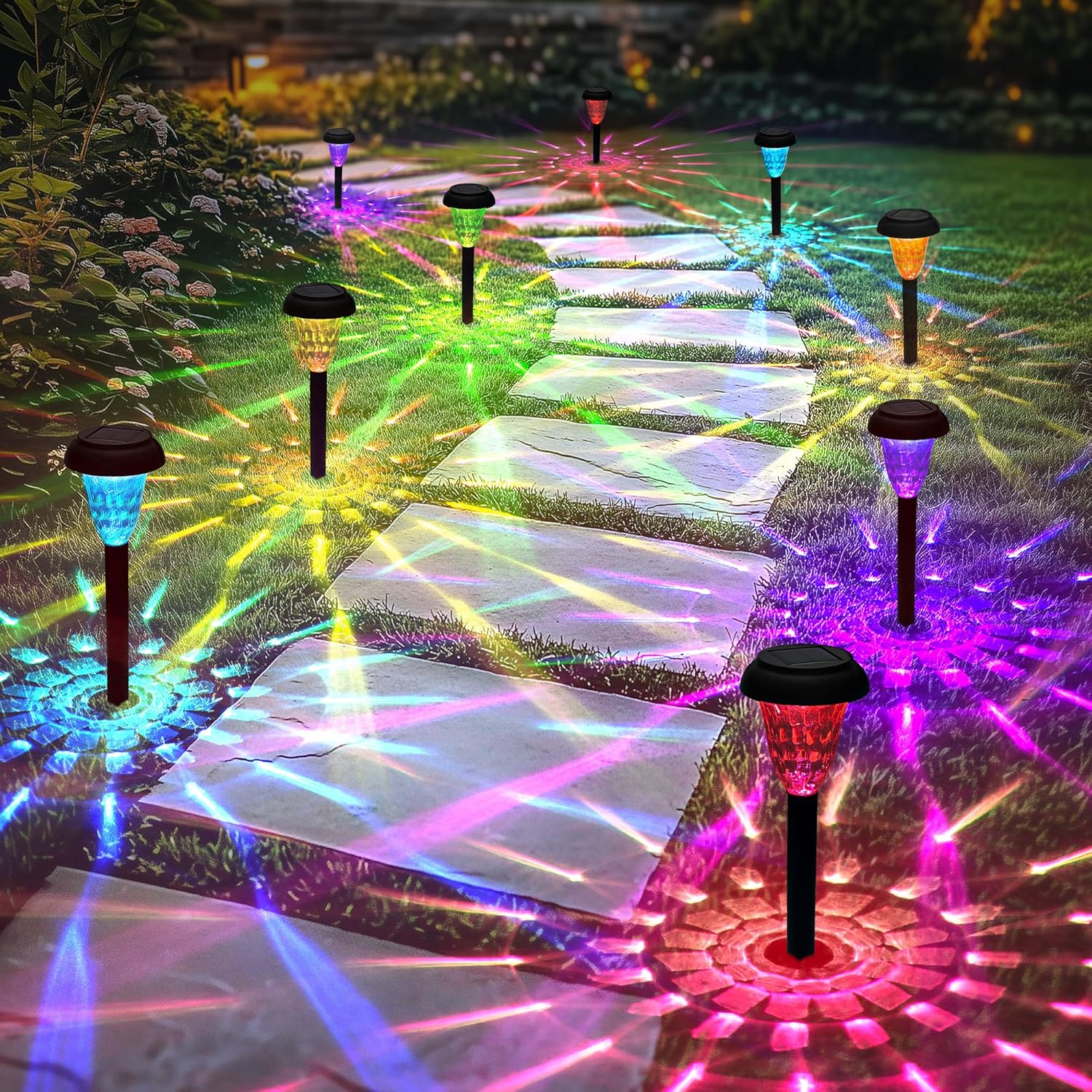 Solar-powered seven-color lawn lights