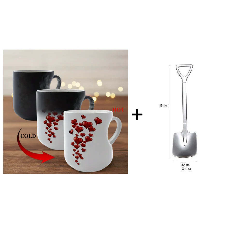 Colour-changing Ceramic Mug with Heart-shaped Handle for Valentine's Day 💝✨