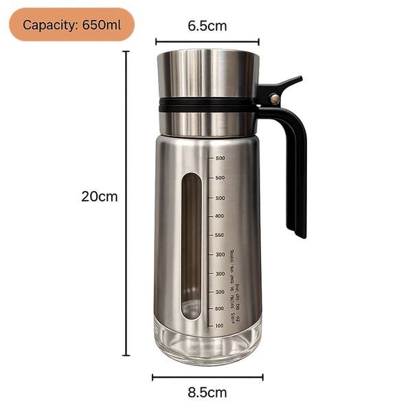 Stainless Steel Oil Dispenser Pot with Anti-Drip Spout (650ml)