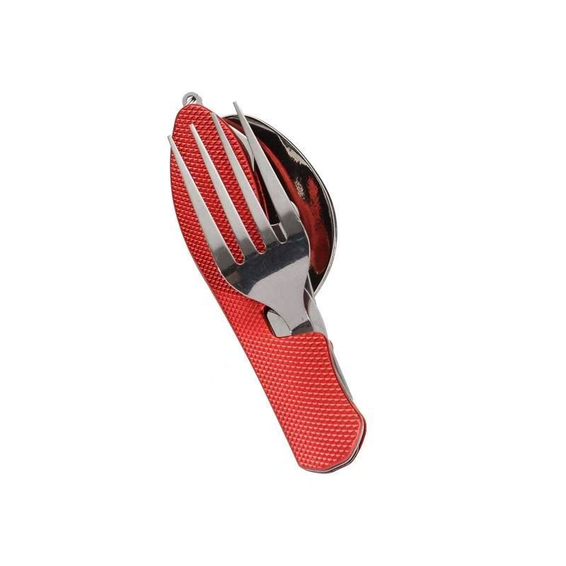 2Pcs Detachable Camping Utensils Cutlery Set, Caudblor Portable 4 in 1 Stainless Steel Travel Utensil, Foldable Knife Fork Spoon Bottle Opener, Multi Function Eating Flatware Tableware(Green Black)