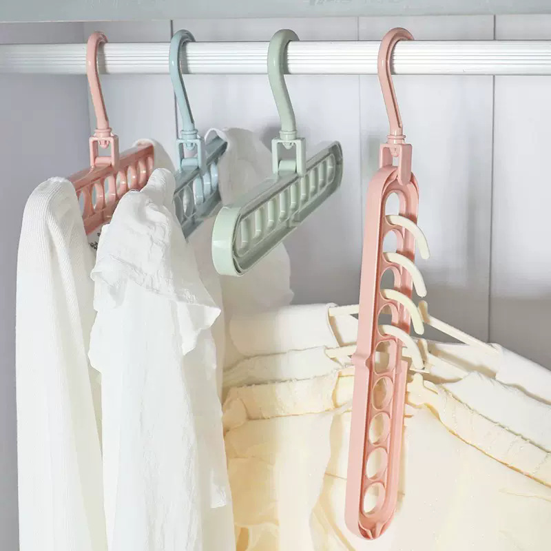 Nine-hole multi-functional rotating folding clothes hanger