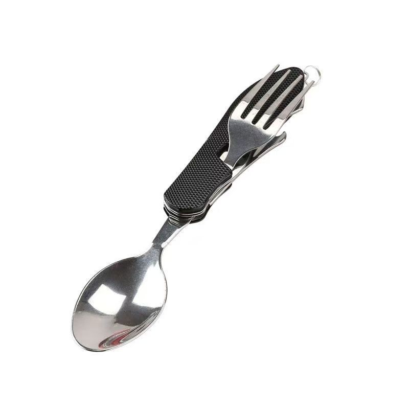 2Pcs Detachable Camping Utensils Cutlery Set, Caudblor Portable 4 in 1 Stainless Steel Travel Utensil, Foldable Knife Fork Spoon Bottle Opener, Multi Function Eating Flatware Tableware(Green Black)