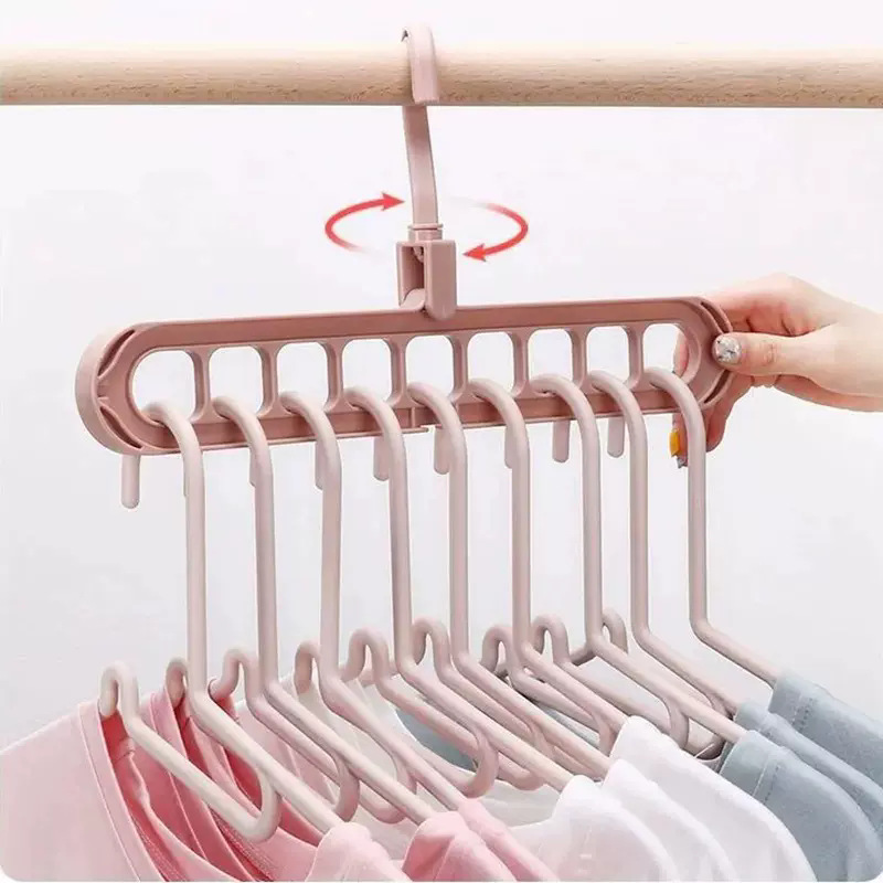 Nine-hole multi-functional rotating folding clothes hanger