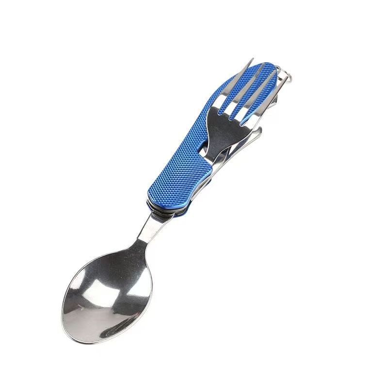 2Pcs Detachable Camping Utensils Cutlery Set, Caudblor Portable 4 in 1 Stainless Steel Travel Utensil, Foldable Knife Fork Spoon Bottle Opener, Multi Function Eating Flatware Tableware(Green Black)