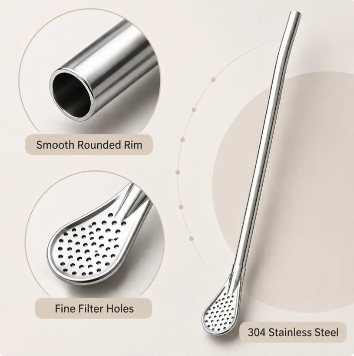 3‑Count Stainless Steel Straw‑Spoon, Multifunctional Filtered Strainer Scoop 🍹