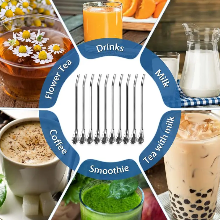 3‑Count Stainless Steel Straw‑Spoon, Multifunctional Filtered Strainer Scoop 🍹