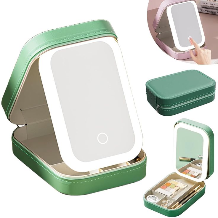 Travel Cosmetic Mirror Case LED Makeup Mirror Storage Case for Eyelash Station Brushes Cosmetic Tools Pink On-the-go Makeup Needs (Pink)