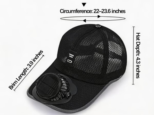 Solar Fan Baseball Cap - UV Protection Wide Brim Mesh Hat with Solar & USB Power for Outdoor Heat Relief
