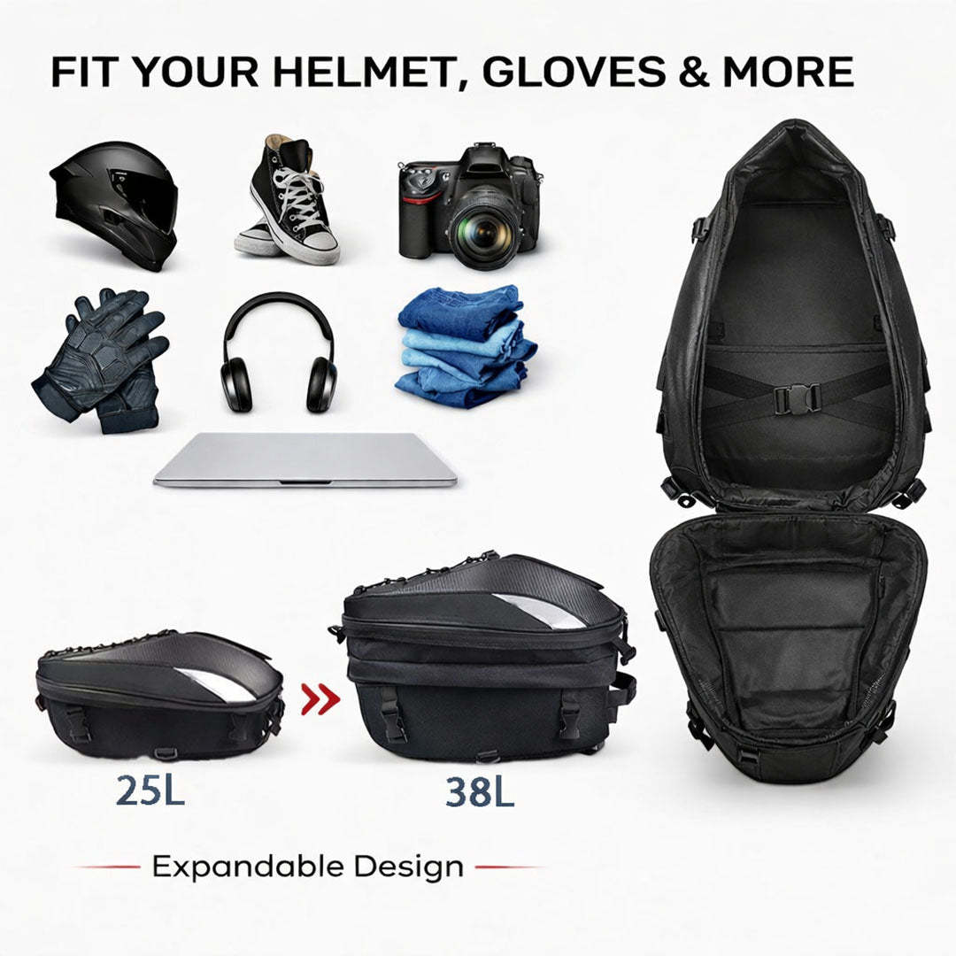 Universal Expandable Motorcycle Tail Bag (25L-38L)
