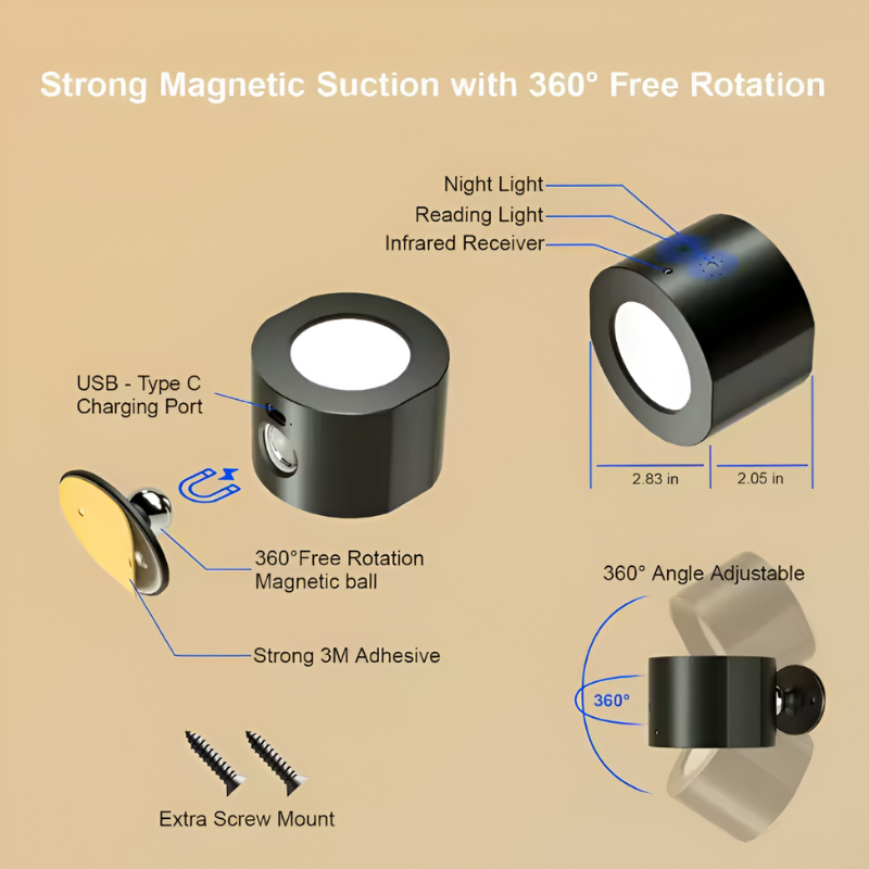360° Rotating Magnetic Night Light - Portable Touch Remote Control Adjustment