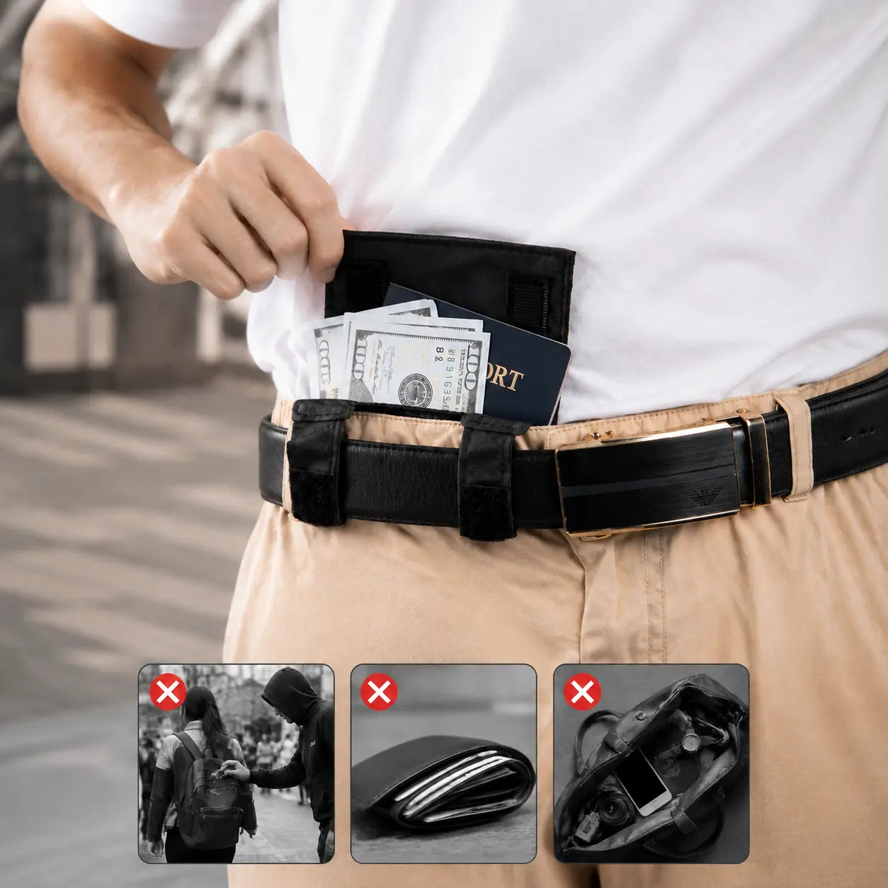 Anti-Theft Slim Passport & Phone Travel Waist Pouch – Belt-Attachable Document Bag