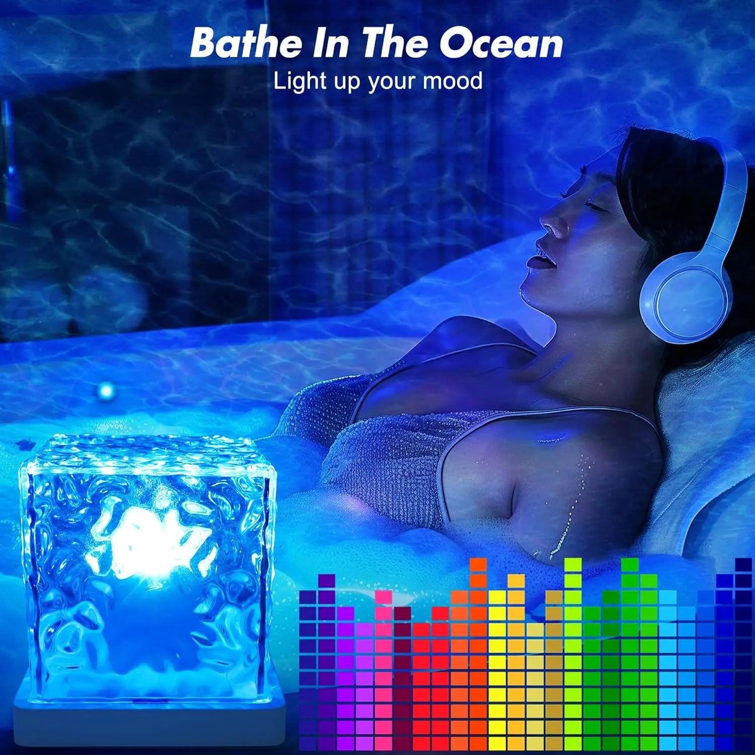Ocean Wave Projector Light, Rechargeable Shower Light Ocean Lamp 16 Color