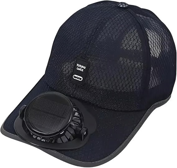 Solar Fan Baseball Cap - UV Protection Wide Brim Mesh Hat with Solar & USB Power for Outdoor Heat Relief