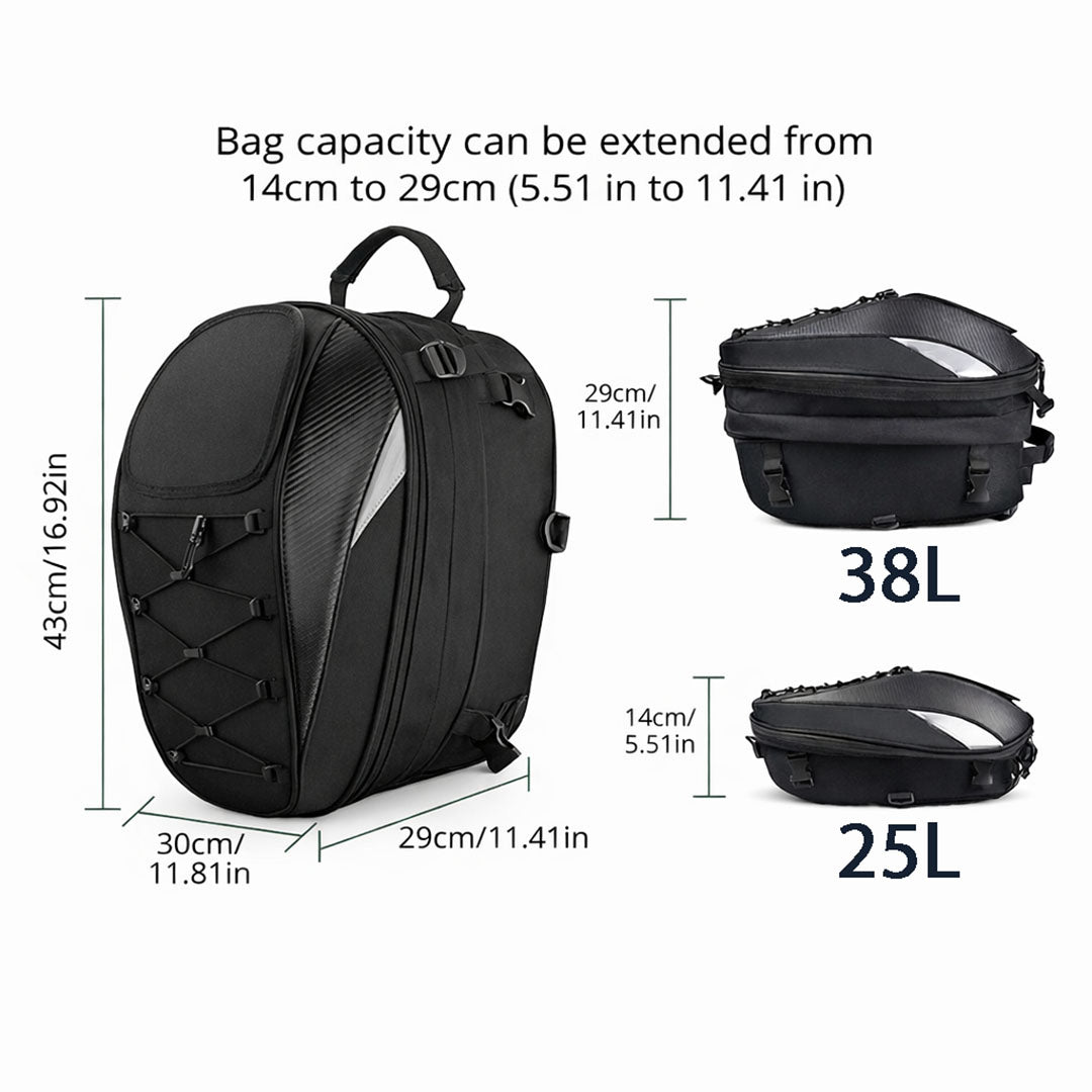Universal Expandable Motorcycle Tail Bag (25L-38L)