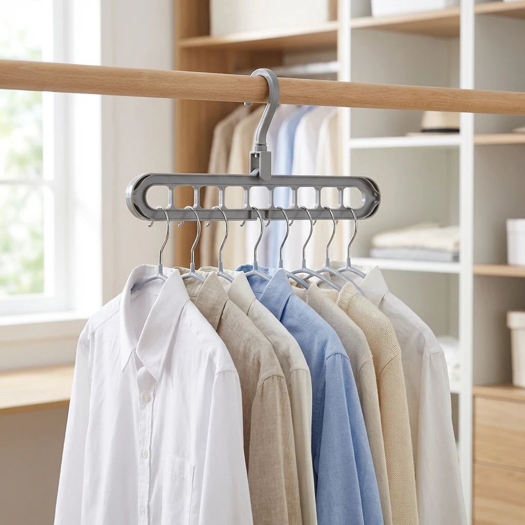 Nine-hole multi-functional rotating folding clothes hanger
