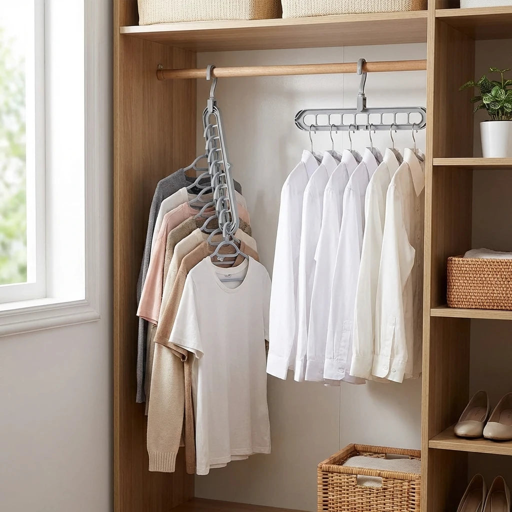 Nine-hole multi-functional rotating folding clothes hanger