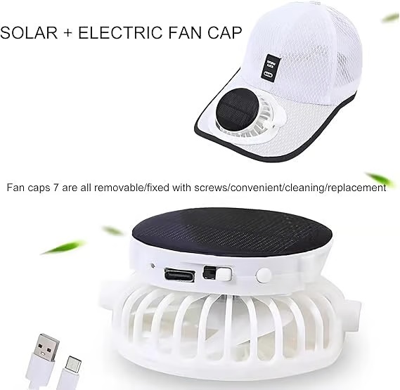 Solar Fan Baseball Cap - UV Protection Wide Brim Mesh Hat with Solar & USB Power for Outdoor Heat Relief
